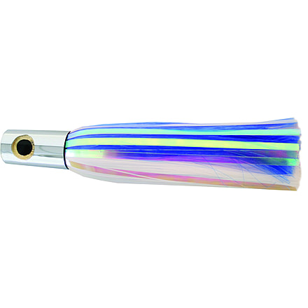 Iland Sailure Flasher Trolling Lure, 5 1/2in 3-D Eyes, 5 - 8 Kts, 1/2oz, Conical Chrome Head/Blue &amp; White Skirt, SA300F-BL/WH
