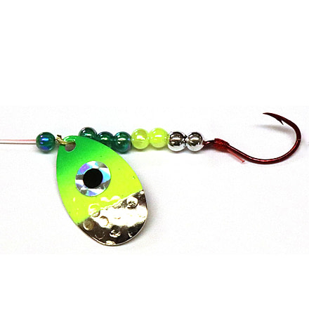 JB Lures Hot Flash Spinner Rig #3I-#4 Hook, Hammered, Nickel/Chartreuse/Green, 932