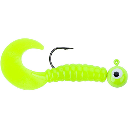 Johnson Swimming Grubs Soft Bait, 1/8 oz, 3in / 8cm, Hook Size 1, 5 Hooks, Chartreuse, 1224232