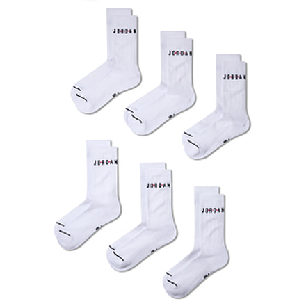 Jordan Jordan Everyday Crew Socks 6 Pairs in White FZ2051-100, White, M, unisex, 1015582221-00197597042275
