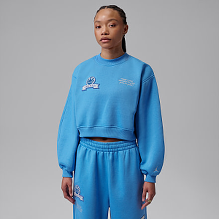Jordan Womens Jordan Brooklyn Fleece Cropped Crew-Neck Sweatshirt in Blue IM6975-485, Blue, XS, female, 1015945998-00198961990451