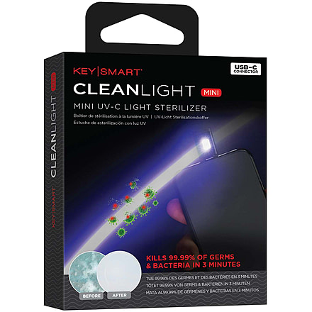 KeySmart CleanLight Mini Portable UV Sterilizer, USB-C Connector, Black, KS916-BLK-C