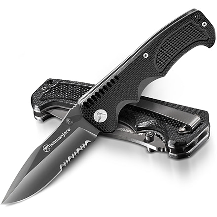 Kilimanjaro Gear Annex Folding Knife,3.5in, Black G10 Handle, Black ComboEdge Blade KJ910030