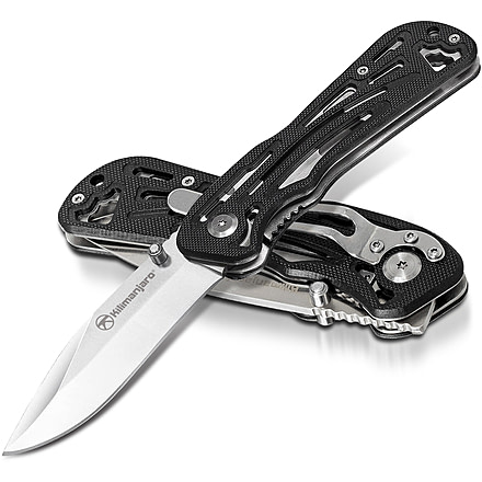 Kilimanjaro Gear Caula Folding Knife,3.4in, Black Skeletonized G10 Handle,Plain Blade KJ910023