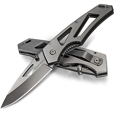Kilimanjaro Gear Vertice Folding Knife,3in,Skeletonized Black Handle, Black Plain KJ910060