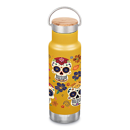 Klean Kanteen 12oz Insulated Classic Bottle w/ Bamboo Cap, Skulls, 1010923
