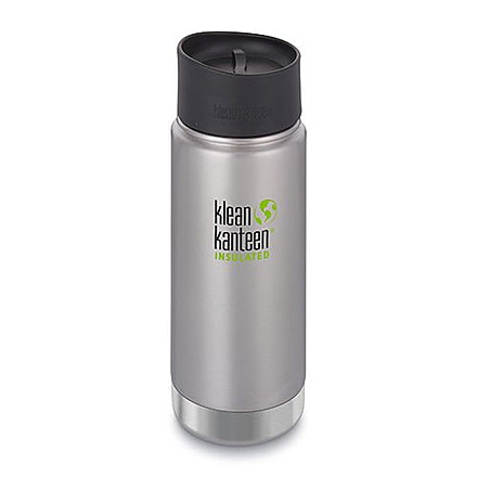 Klean Kanteen Insulated Wide W/ Caf Cap 2, 16oz, Stainless, Silver, 18/8 Stainless Steel, Polyprop, KK-43755