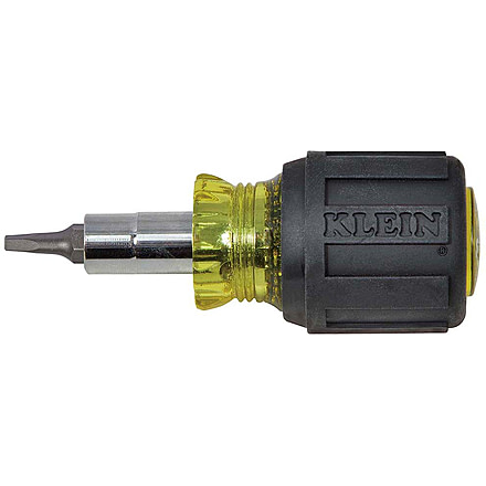 Klein Tools 6in1 Multi-Bit Screwdriver/Nut Driver, Stubby, Ph, Sl, Sq Bits, Black/Yellow, 32562