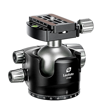 Leofoto LH-55 Series Low Profile Ball Head &amp; QR Plate, Arca, Black, LH-55