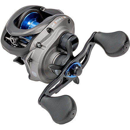 Lew’s American Hero Baitcast Reel, 4+1 Bearings, 7.5-1 Ratio, 1-PC Graphite Frame, Speed Gears, Speed Lube, Magnetic Control System, Rulon Drag, LH Retrieve, Gray/Black/Blue, AH1SHLG2
