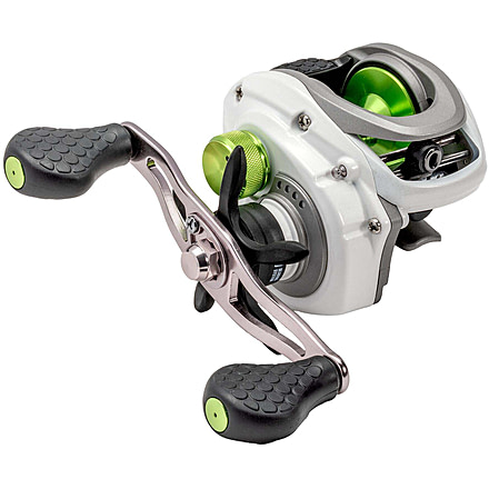 Lew’s MACH 1 Baitcast Reel, 7+1 Bearings, 7.5-1 Ratio, Graphite Frame and Sideplate, Multi-Setting Brake, Speed Gears, Speed Lube, Combat Grips, LH Retrieve, White/Gray/Green, MH1SHLG3