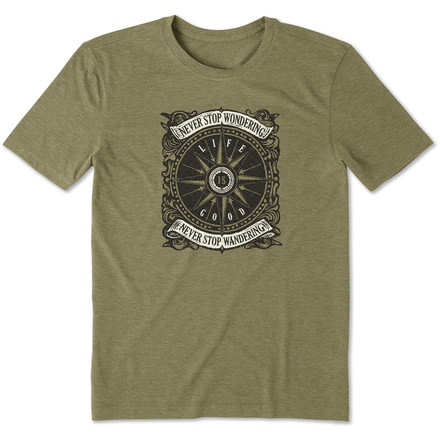 Life Is Good Cool Tee Wander Compass T-Shirt - Mens, Fatigue Green, Small, 55782-S