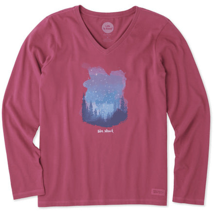 Life Is Good Star Struck Long Sleeve Crusher Vee, Wild Cherry, Large, 53997-L