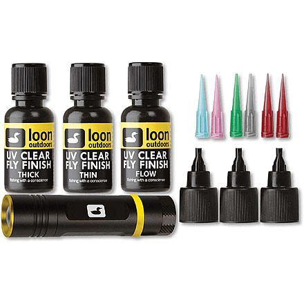 Loon UV Fly Tying Kit, Incl. UV Clear Fly Finish Thick, Thin and Flow, LOUVFTK