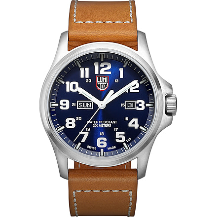 Luminox Atacama Field Quartz Day Date Watches, Dark Blue Sunray/White/Brown, 45 mm, 1924