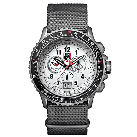 Luminox F-22 Raptor 9240 Series Watch with Gray Webbing Strap and Titanium Bezel, White/Black, 44 mm 9249