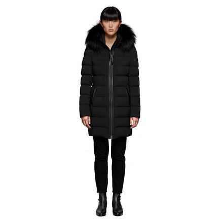 Mackage Calla Lightweight Down Coat With Fur Trimmed Hood - Womens, Black, Large, CALLA-BLACK-L