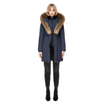 Mackage Kay Mid Length Winter Down Coat With Fur Collar - Womens, Ink, Extra Small KAY-INK-XS