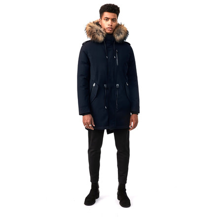 Mackage Moritz Fur-Trim Parka - Mens, Navy / Natural Fur, 44, Moritz-DR-Navy-44