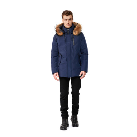 Mackage Raf Down Coat - Mens, Navy / Natural Fur, 42, Raf-Navy-42