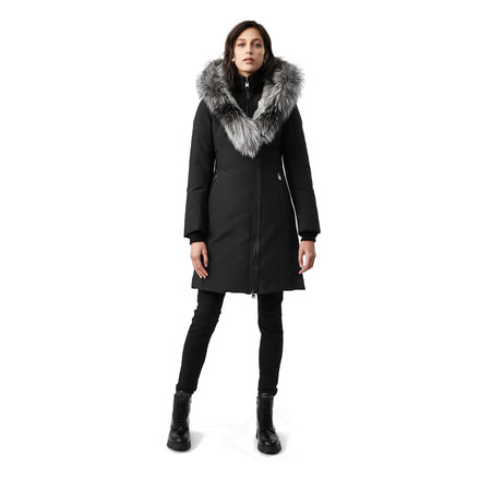 Mackage Trish Mid-Length Down Coat - Womens, Black / Silver Fur, Large, Trish-XR-Black/Silver-L