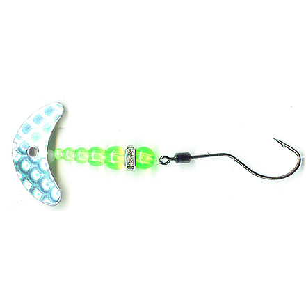 Macks Lure Smile Blade Spindrift Trout Spinner, Number 2 Hook 48in Leader, Silver Scale Smile Blade/Flo Chartreuse Bead, 63401