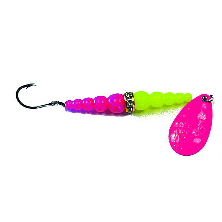 Macks Lure Wedding Ring Classic Original Spinner, Number 6 Hook 48in Leader, Hot Pink Blade/Yellow Chartreuse/Hot Pink Bead, 9122