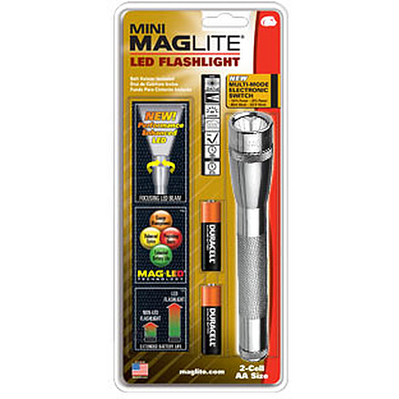 Mag Instrument 2 Cell AA Mini Maglite LED Flashlight, Holster Pack, Silver - SP2210H
