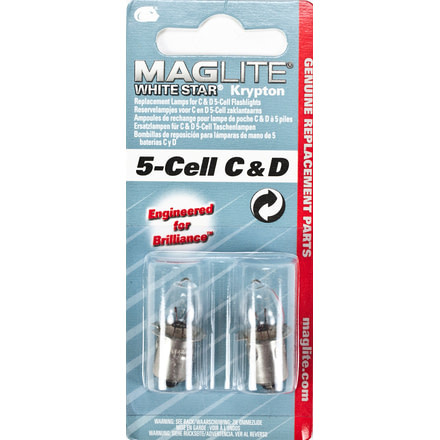 MagLite 5-Cell C &amp; D Flashlight White Star Krypton Replacement Lamp, 2/pkg