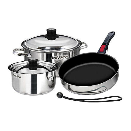 Magma Nesting 7-Piece Induction Compatible Cookware - Stainless Steel Exterior &amp; Slate Black Ceramica Non-Stick Interior, A10-363-2-IND