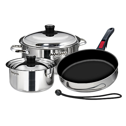 Magma Professional Series Gourmet “Nesting” Stainless Steel Cookware w/Ceramica Non-Stick 7-Piece, A10-363-2