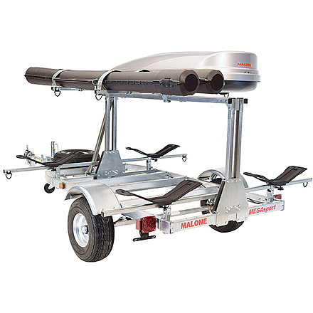Malone Auto Racks Mega LowBed Trlr w/Tier, Spare, 2 Sets MegaWings, Cargo Box, 2 Rod Tubes, MPG550-LBM