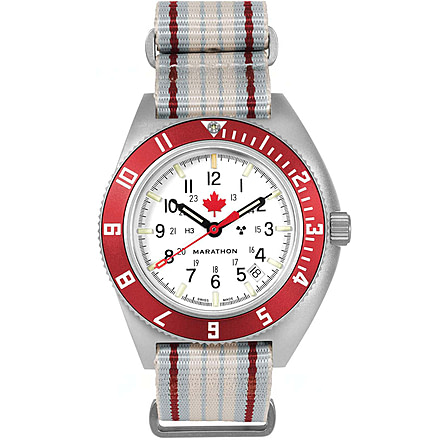 Marathon Adanac Maple Steel Navigator w/ Date Automatic Unisex Watches, Sapphire, 41mm, Red,, Red and White, WW194030SS-1601