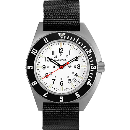Marathon Arctic Steel Navigator W/ Date On Ballistic Nylon Watch, 12in, White, 41mm, WW194013SS-0502