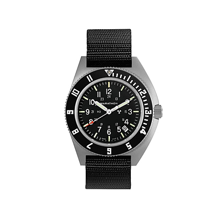 Marathon Steel Navigator Watch w/ Date SSNAV-D On Ballistic Nylon, Strap Length 12in, Black, 41 mm, WW194013SS-0102