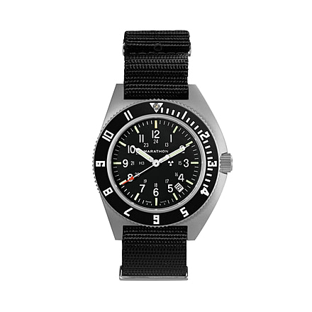 Marathon Steel Navigator Watch w/ Date SSNAV-D On Defstan Nylon, Black, 41 mm, WW194013SS-0103