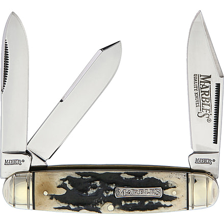 Marbles Black Stag Cattleman Whittler Black Stag Bone Series Folding Knife, Black, Black stag bone handle, KB345 / MR473