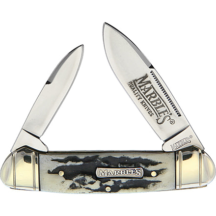Marbles Black Stag Large Canoe Folding Knife, Black, Black stag bone handle, KB203 / MR478