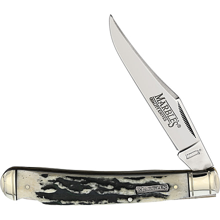 Marbles Black Stag Lockback Folding Knife, 4.25 mirror finish stainless clip blade, Black stag handle, KA25 / MR474