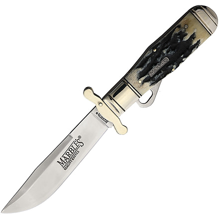 Marbles Black Stag Safety Folder Folding Knife, Mirror finish stainless blade, Black stag bone handle, KE04 / MR477