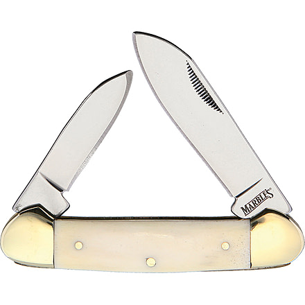 Marbles Canoe White Smooth Bone Folding Knife, Mirror finish stainless spear and pen blades, White smooth bone handle, MR580 / PK352WH