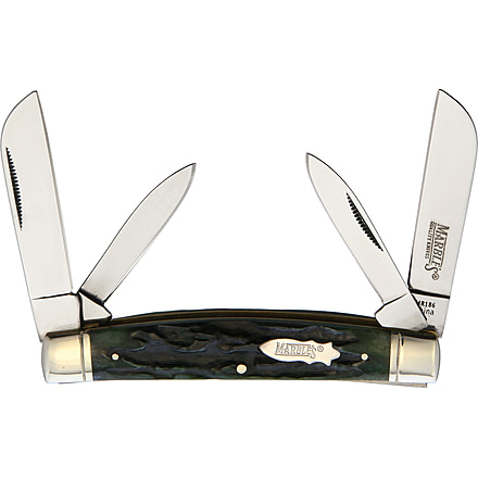 Marbles Congress Green Stag Bone Folding Knife, Mirror finish stainless dual sheepsfoot and dual p, Green stag bone handle, KB402 GREEN STAG BONE