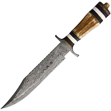 Marbles Damascus Bowie Knife, 9 Damascus steel blade, Stag, black pakkawood, and white synthetic handle, # 5 DAMASCUS / MR571