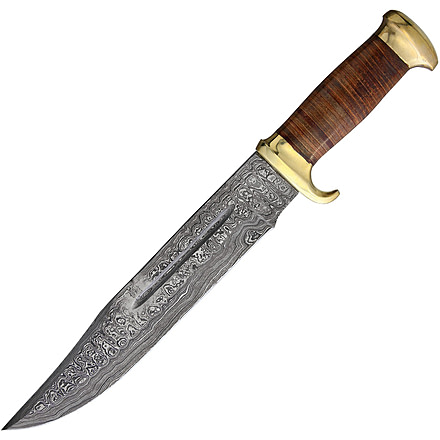 Marbles Damascus Bowie Stacked Leather Knife, 11.5 Damascus steel bowie blade, Stacked leather handle, WA0045 / MR586