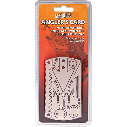 Marbles Fishing Card Tool, 3.5in X 2in, SS, 3 Single Hooks, 3 Double Hooks, Descaler w/ Saw, 3 Swivel Weights/Snare Locks, 1 Arrowhead, 1 Gig, And 2 Sewing Needles, SJX160513 -1 / MR421