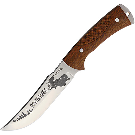Marbles Fixed Blade Wood Knife, 5.5 stainless clip point blade, Brown checkered wood handle, MR561 / HK8951-105