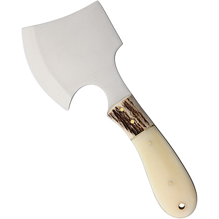 Marbles Hatchet Smooth Bone Handle, 8in Overall, 3in Cutting Edge, White Smooth Bone Handle, Stag Bone Guard, Brown Leather Sheath, White, SO- MR826