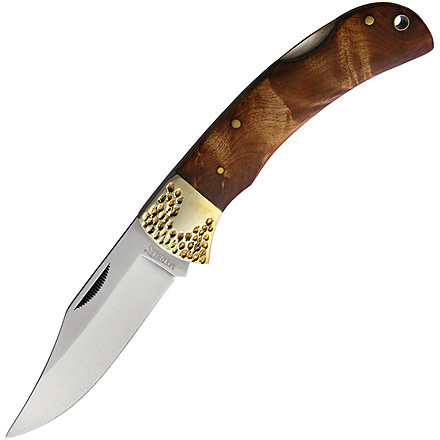 Marbles Large Lockback Burl Wood Folding Knife, 3.5 satin finish stainless clip point blade, Burl wood handle, BF210643