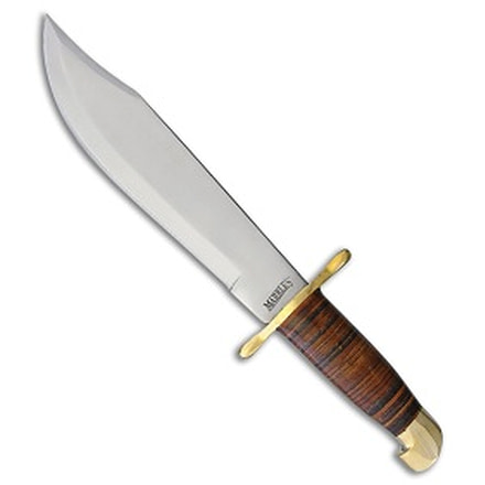 Marbles Marbles Stacked Leather Bowie Fixed Blade 10.50" Satin, Brown, Stainless Steel, adult, BHQ-92439