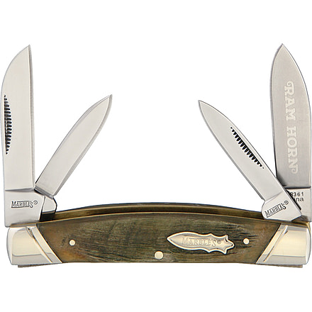 Marbles Ram's Horn 4 Blade Congress Folding Knife,Stainless Steel,Standard Edge,Pen,Sheepsfoot and Spear,Mirror Polish,Ram Horn Handle MR361
